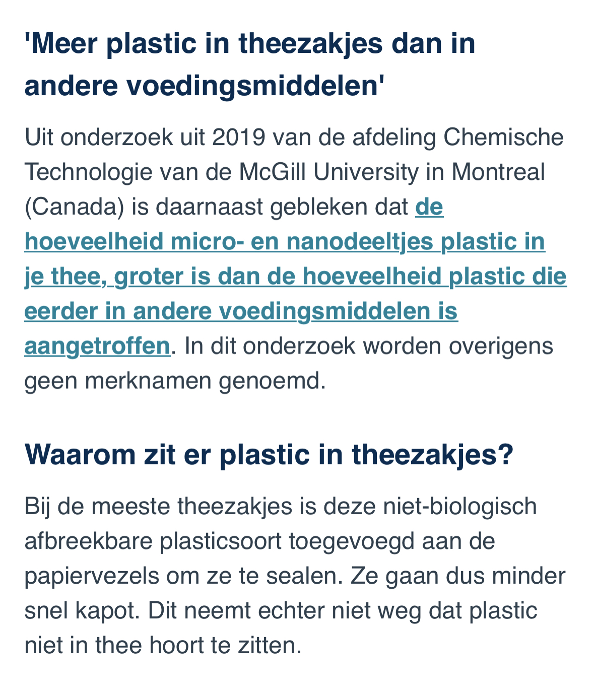 nog thee zonder plastic onderzoek